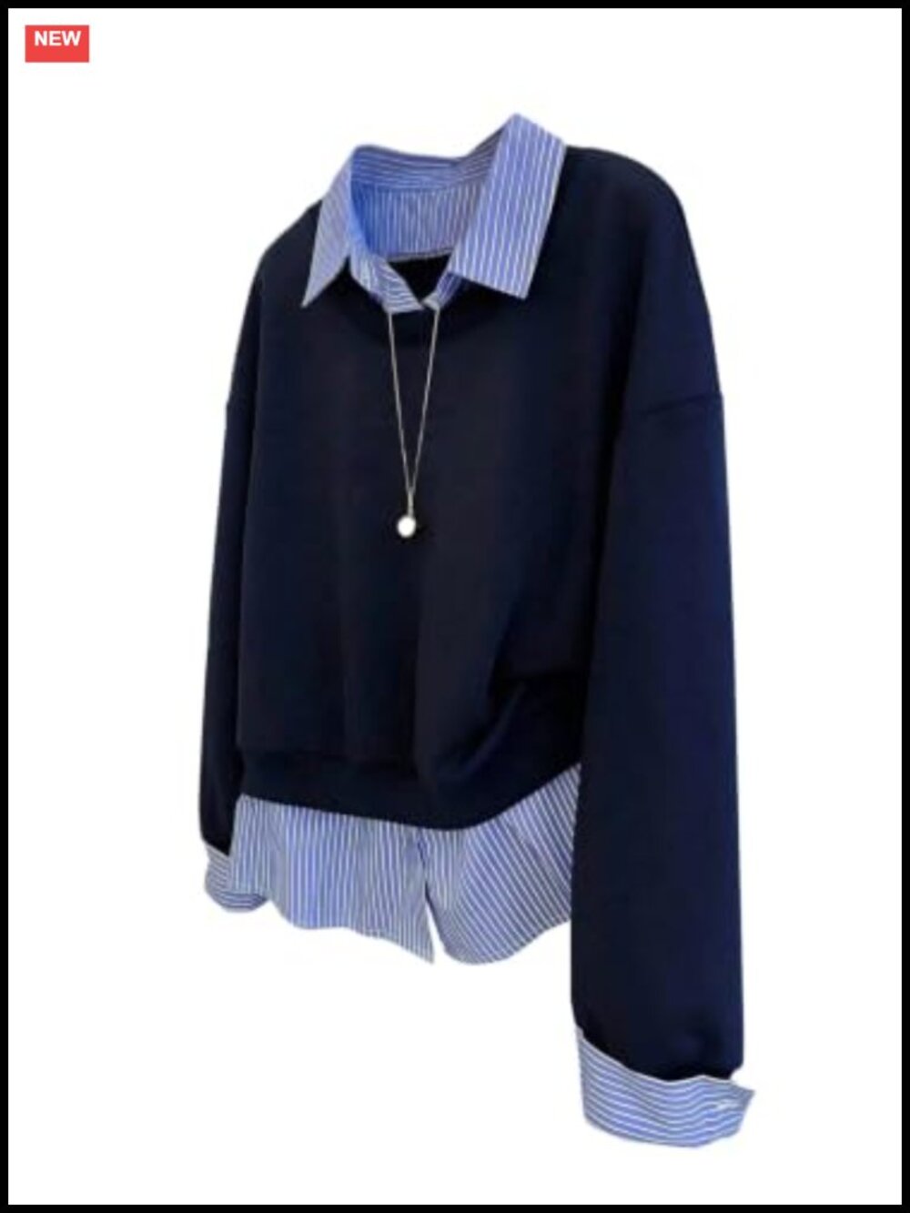 2-in-1 Striped Patchwork Collar Sweatshirt Business Casual Fall Top